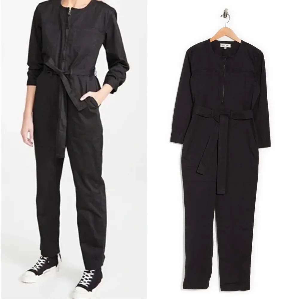 Alex Mill • Jo Belted Jumpsuit black twill utility boilersuit coverall tie waist - Image 3