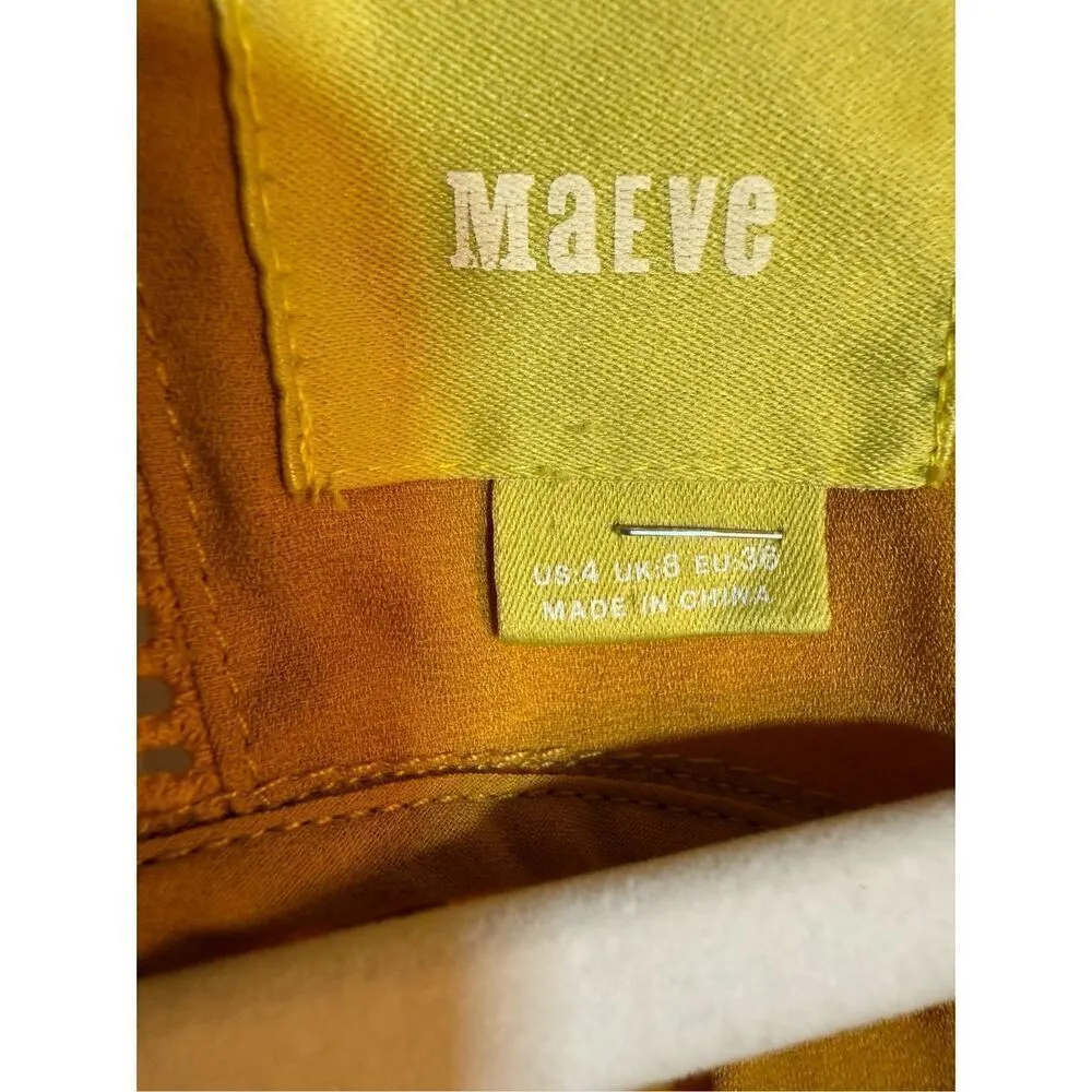 Anthropologie Maeve Embroidered Mustard Golden Yellow Lace-up Front Sz 4 - Image 4