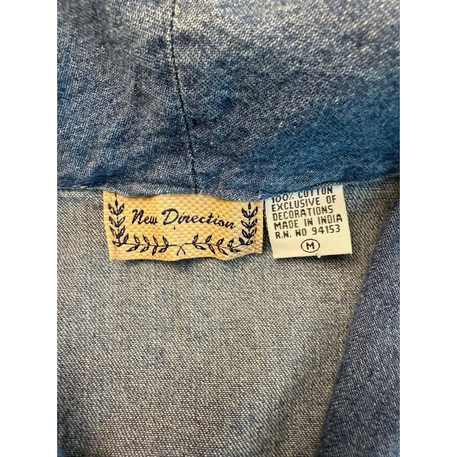 Y2K Boho Patchwork Denim Fall Jacket W/ Embroidered Leaf Motif Raw Hem Pockets M Blue Size M - Image 6