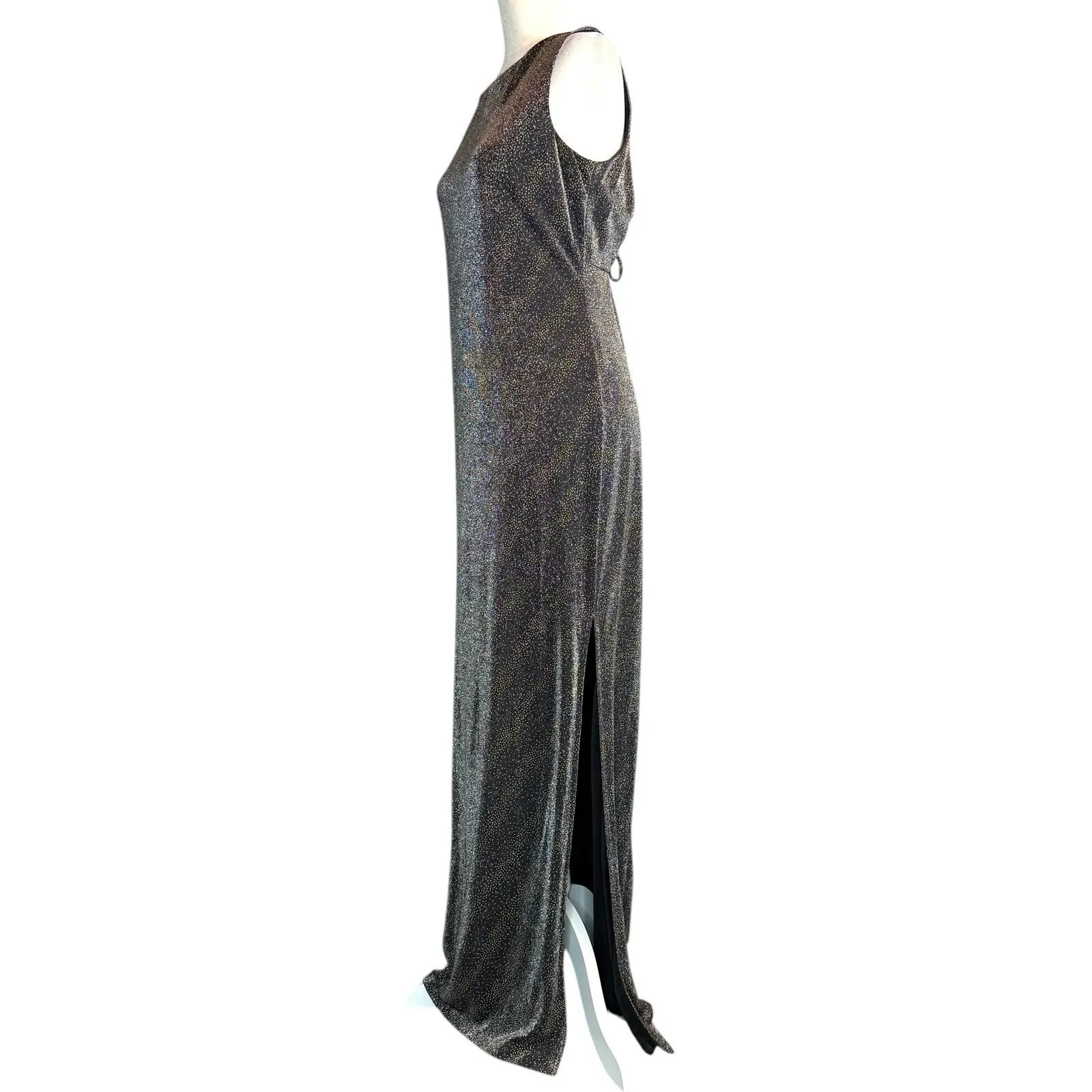 Vintage Cachet Evening Gown 12 Low Back Dress Sparkle Slit Floor Length USA Made Black - Image 5