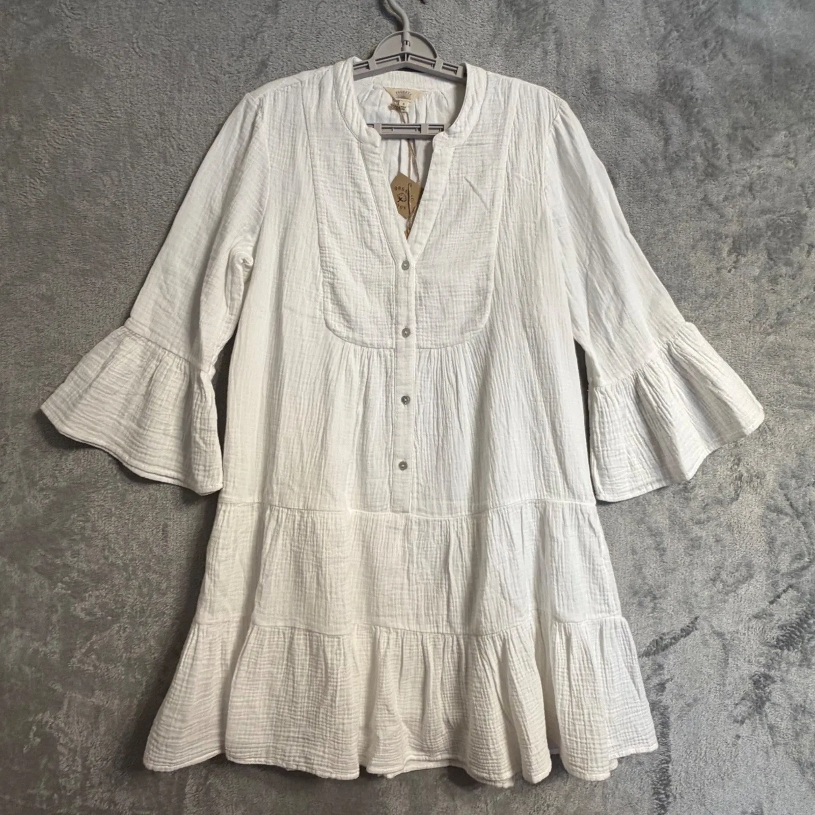 Faherty Kasey Dress White Cotton Gauze Tiered Mini Tunic Size Small Boho Summer - Image 2