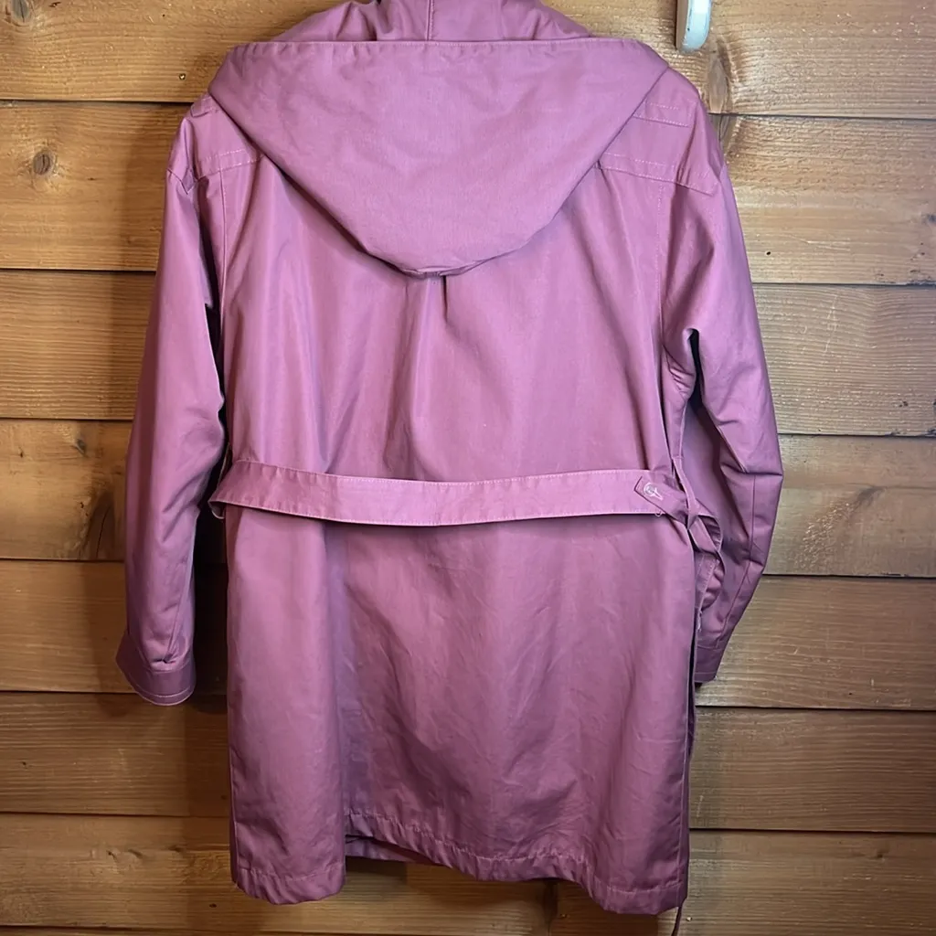 London Fog Rose Lined Zip Hooded Rain Snow Winter Midi Length Belted Coat Jacket - Image 3