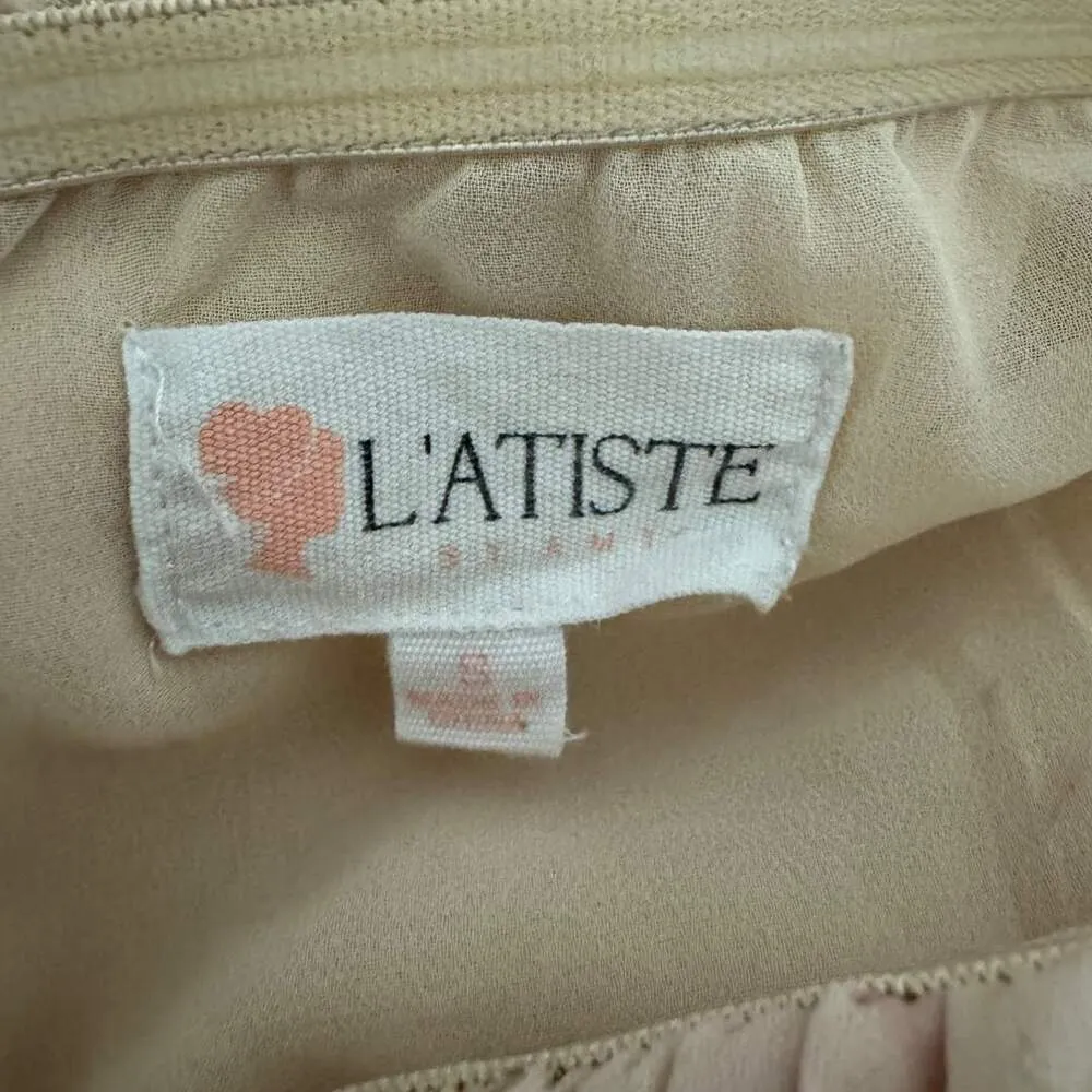 Women's L'ATISTE BY AMY Strapless Cut Out Gold Metallic Pink Dress - Size Small - Image 7