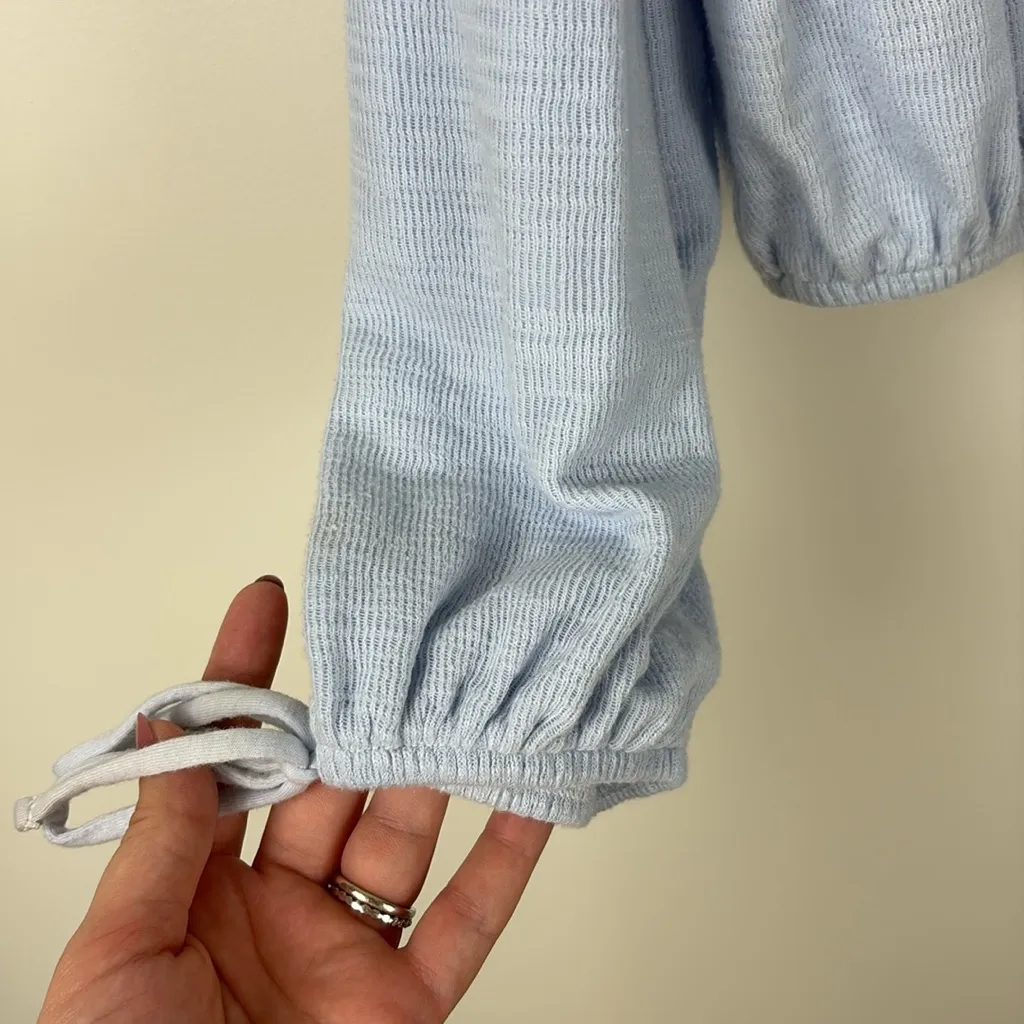 Aerie Endless Summer Cropped Sweatshirt Puff Sleeve Eyelet Blue Women’s Size XS - Image 6