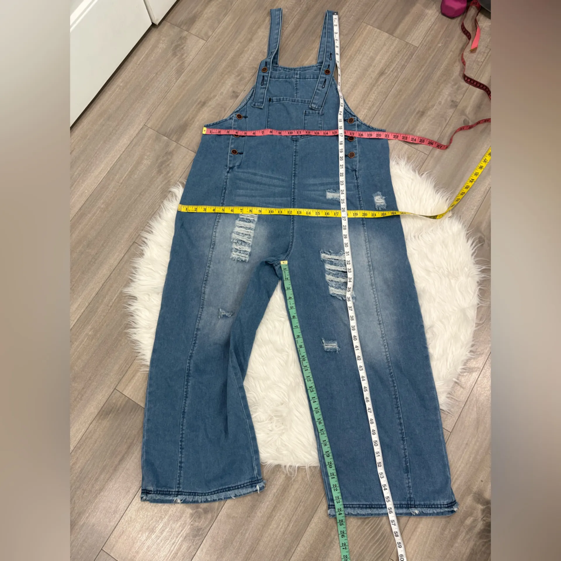Women's Distressed Blue Denim Overalls (Oversize) Size L Size L - Image 3