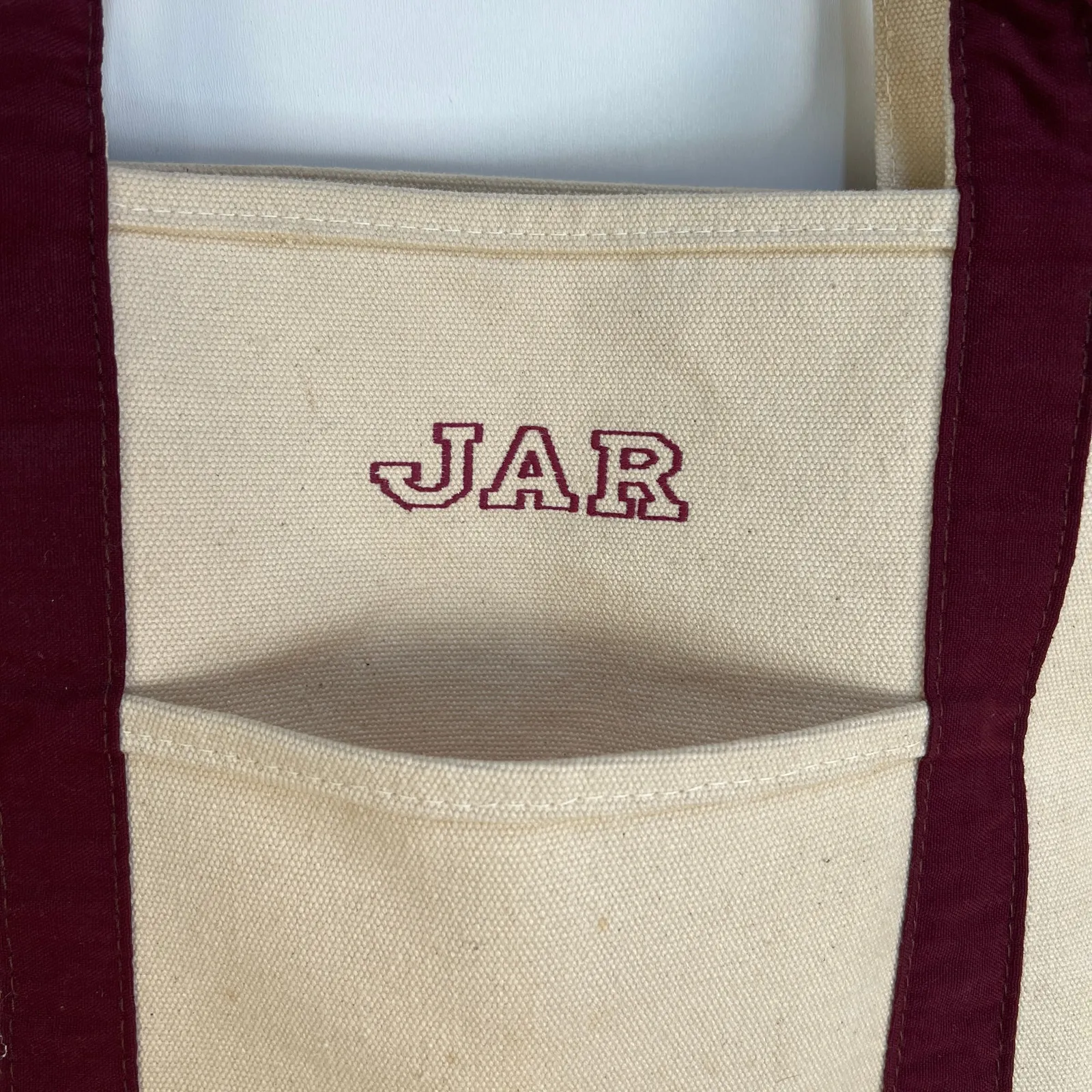 L.L. Bean Boat Tote Canvas Burgundy Trim - Image 2