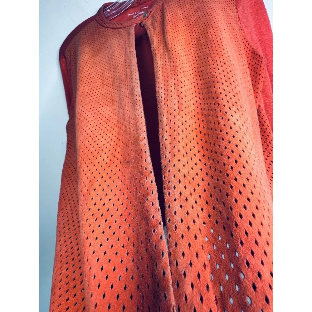 Neiman Marcus Majestic Paris Jacket S Linen Sleeves Back + Suede Front Xsmall 2 - Image 4