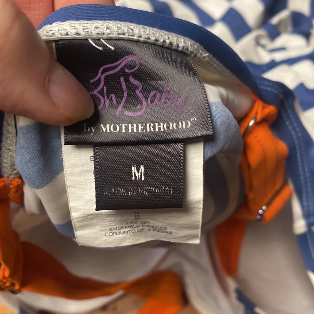 - Motherhood Maternity Blue and White Striped Swimsuit Top - Image 3