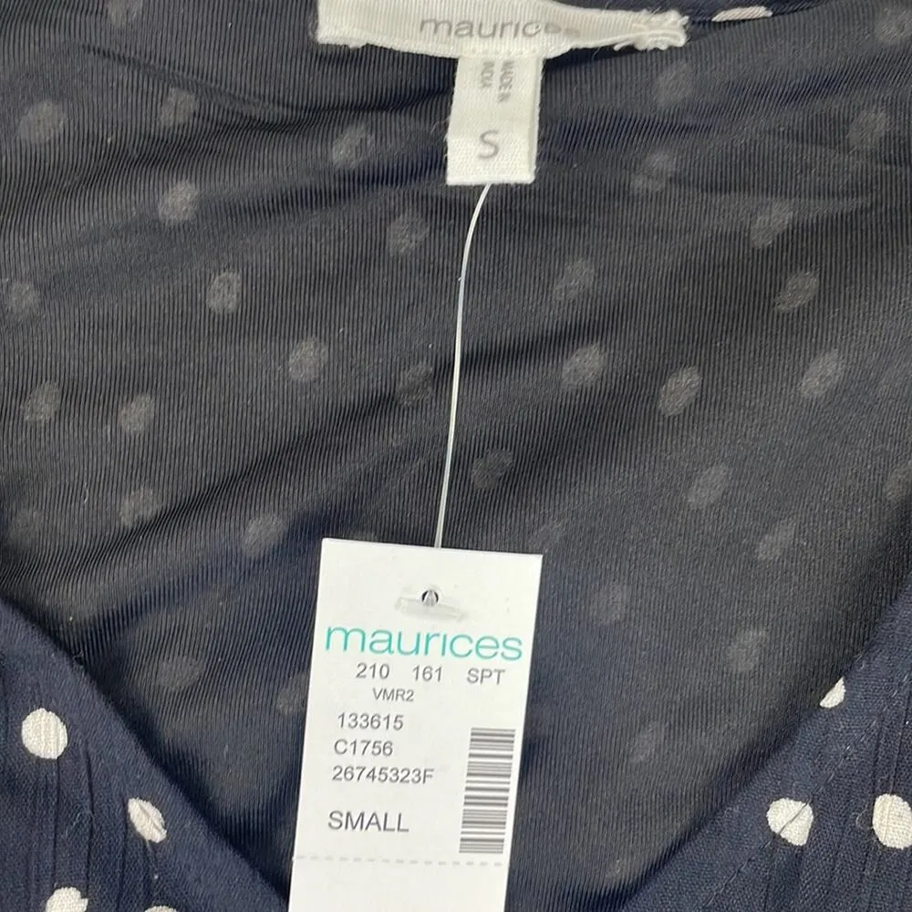 Maurices Black Polka Dot Babydoll Mini Dress. 3/4 Sleeves, Tie Back. Size S NEW - Image 3