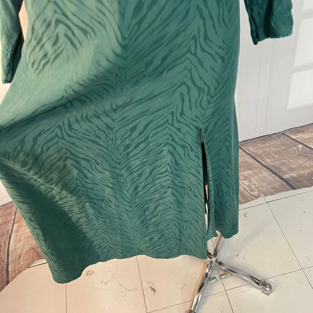 Topshop Green Balloon Long Sleeve Fallen Jacquard Slit Midi Dress Size 6 - Image 6