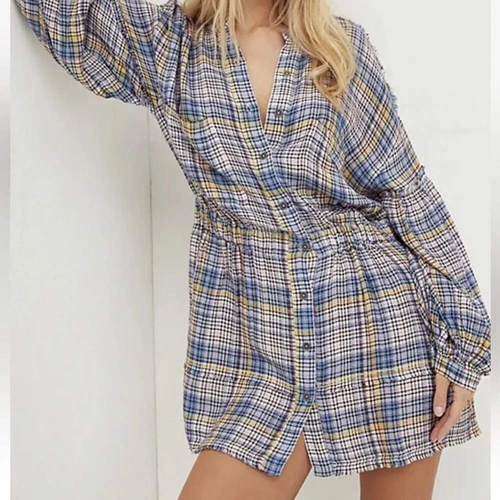 Free People By the Way Plaid Mini Dress size small - Image 1