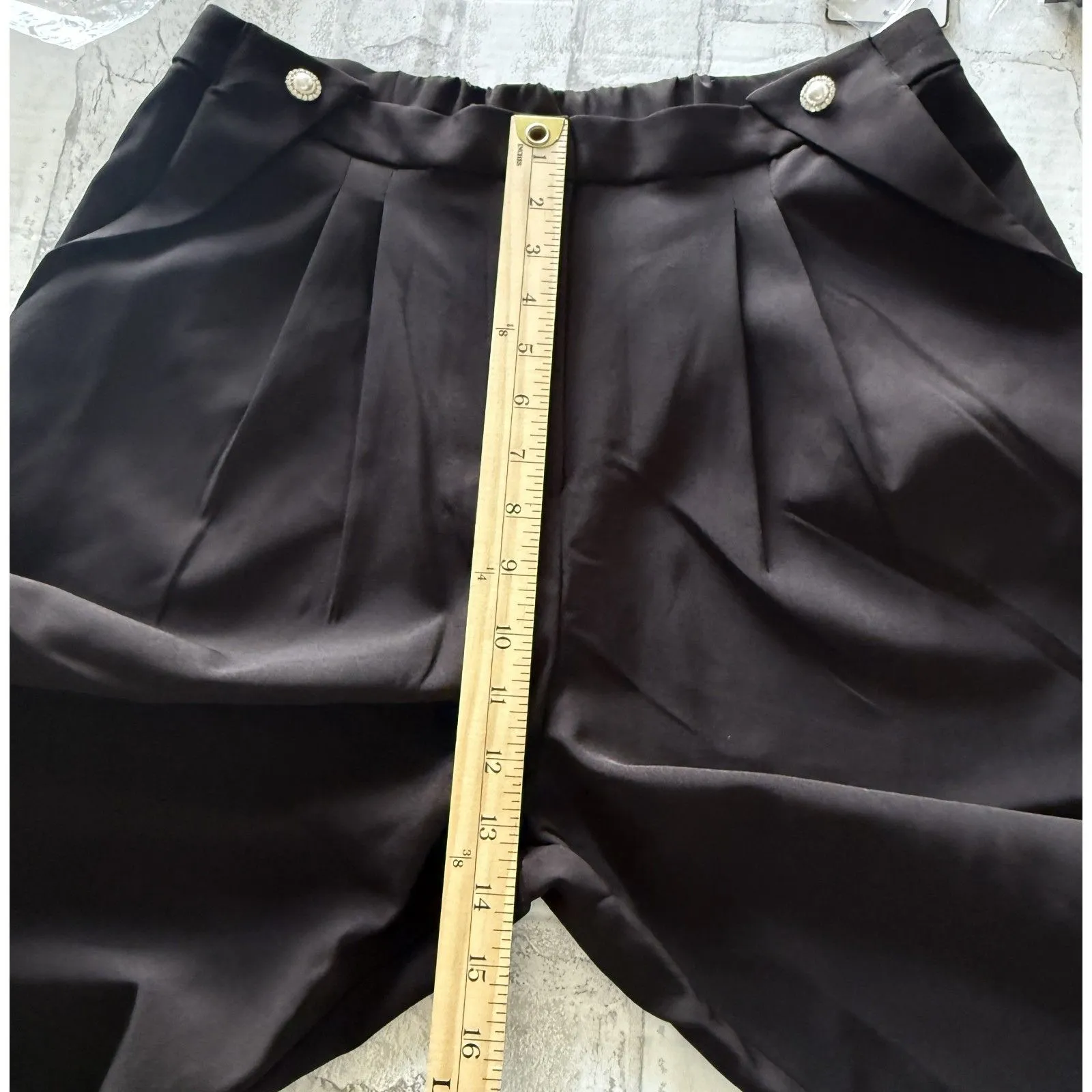 NWT Laundry By Shelli Segal Black Pleated Wide Leg Pants Size L Pocket L (Stain) - Image 9