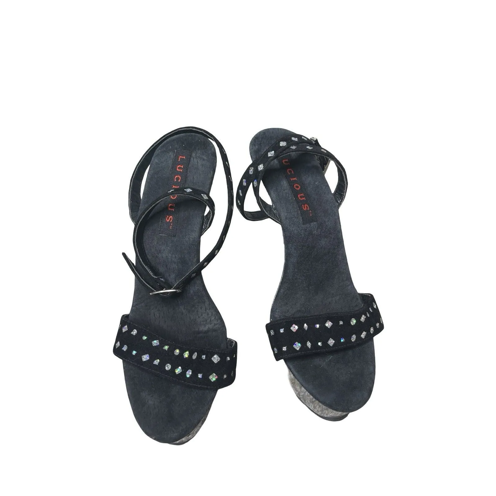 Lucious Stripper Pole Dancer Black Glitter Heel 3 Clear Platform Shoes Size 6 - Image 11