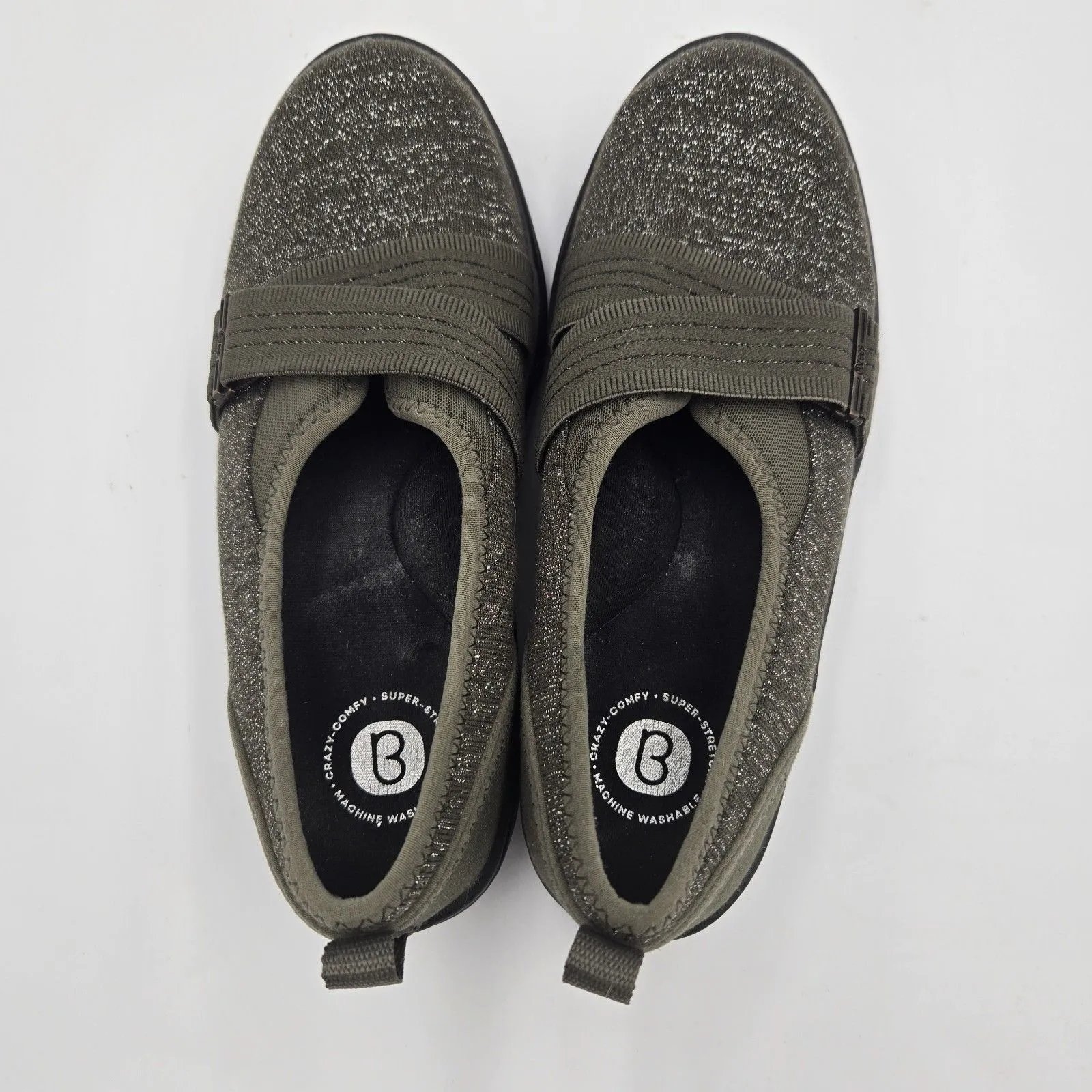 NWOT BZees Niche III Skimmers Women Size 7 M Olive Green Silver Slip On Stretch - Image 5