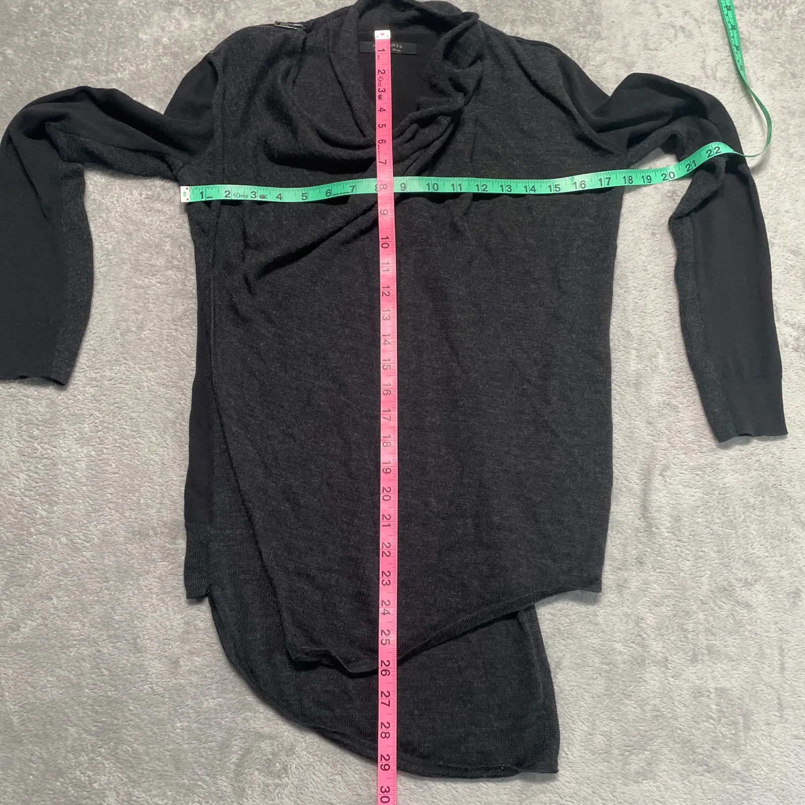 AllSaints Sweater Womens 4 Grey Black Drina Cardigan Asymmetric Wool Cotton - Image 6