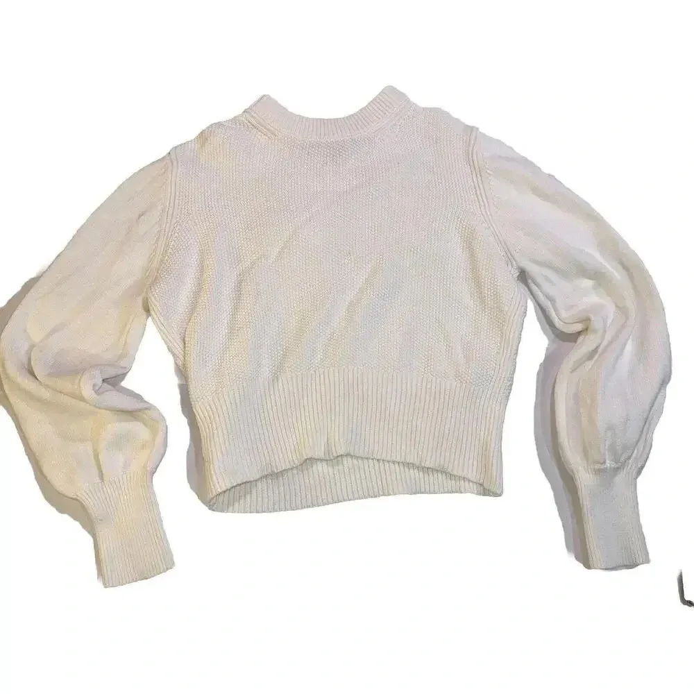 French Connection Cropped Sweater Women's Size M White Babysoft Crewneck Blouse - Image 10