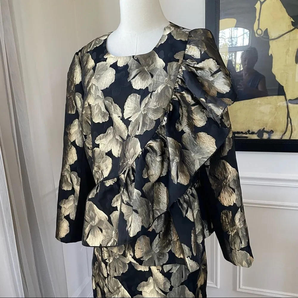 Ashro Larhonda Wardrober 3 Pc Peplum Jacket Skirt Pants Gold Black 12 - Image 10