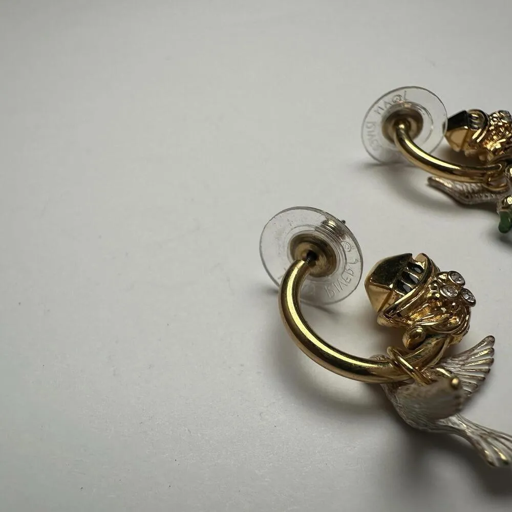 Joan Rivers Noah's Ark Peace Dove Bird Hoop Charm Pierced Earrings Gold Tone - Image 6