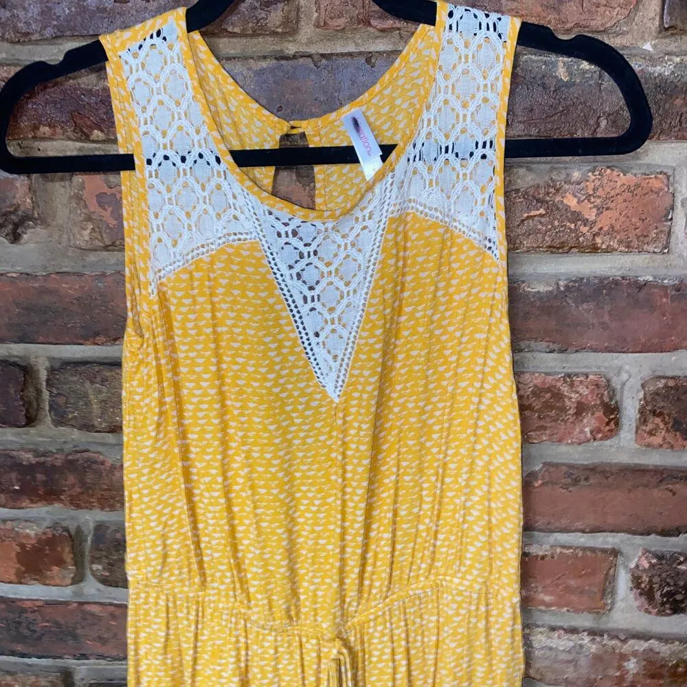 Xhilaration Yellow Floral Crochet Lace Sleeveless Romper Women's Size Small - Image 2
