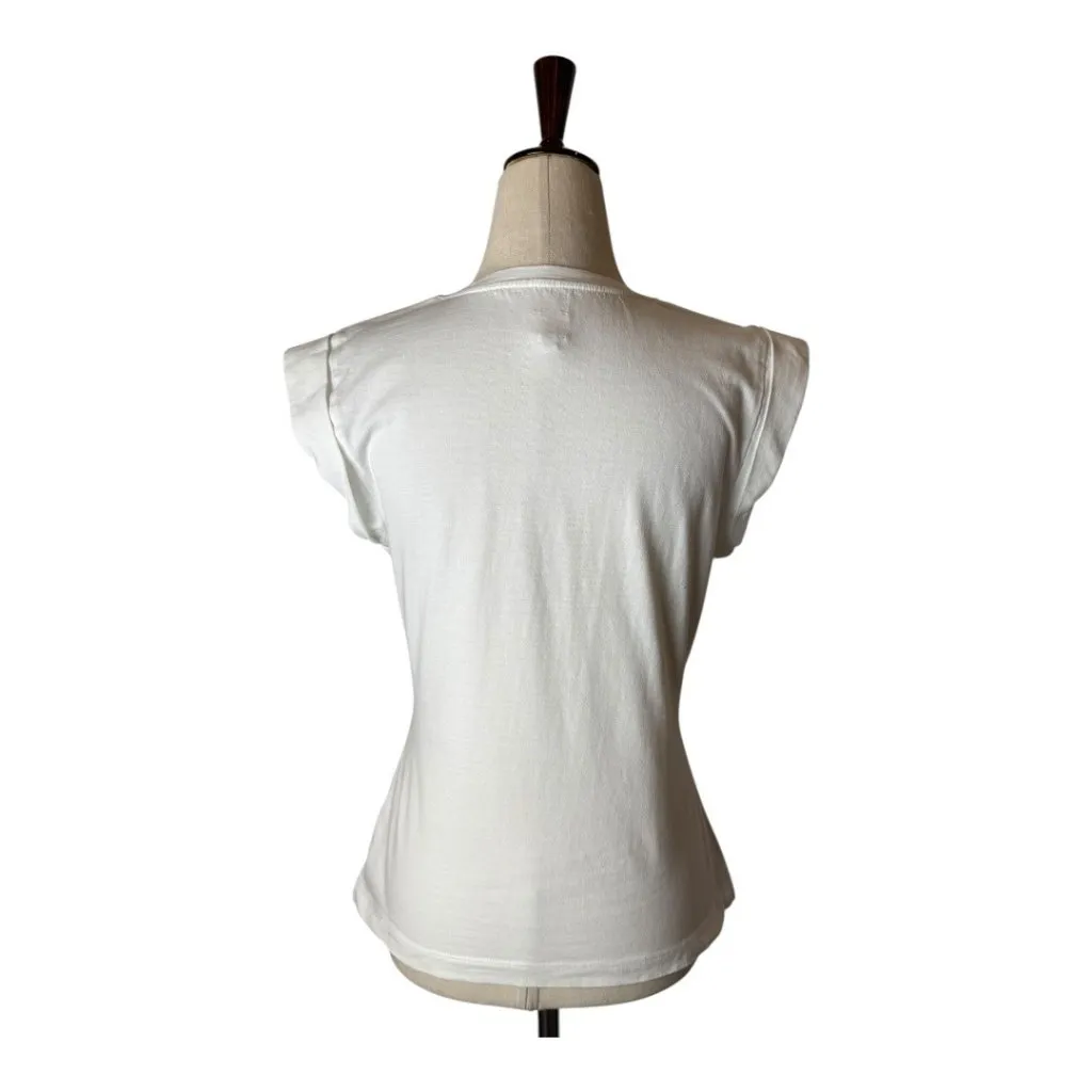 Rebecca Taylor La Vie Tee Women Medium White Cotton Crew Neck Cap Sleeve Top - Image 3