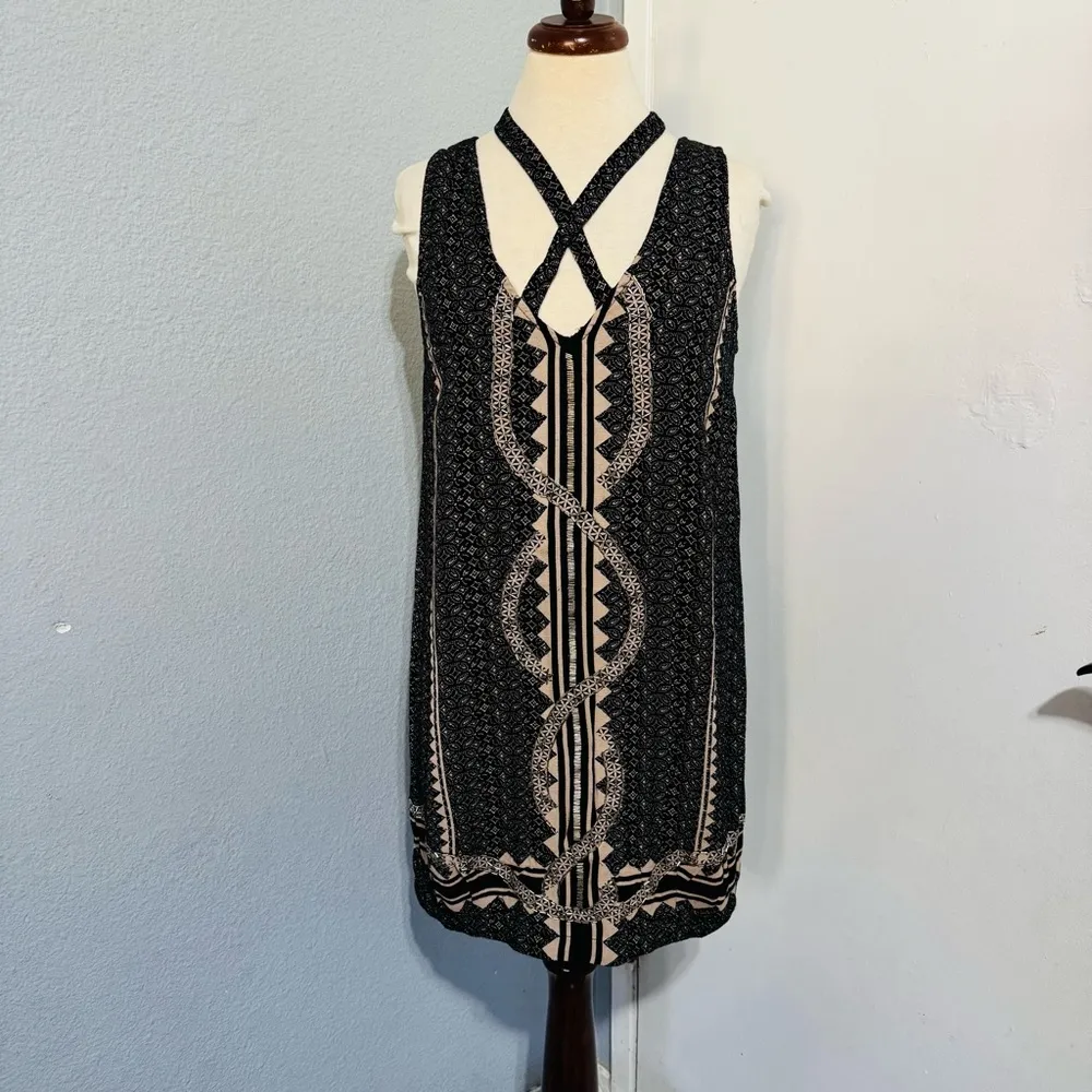 Free People Bohemian Black Cream Patterned Comb Bubble Diamond Snake Dress Sz S - Image 2