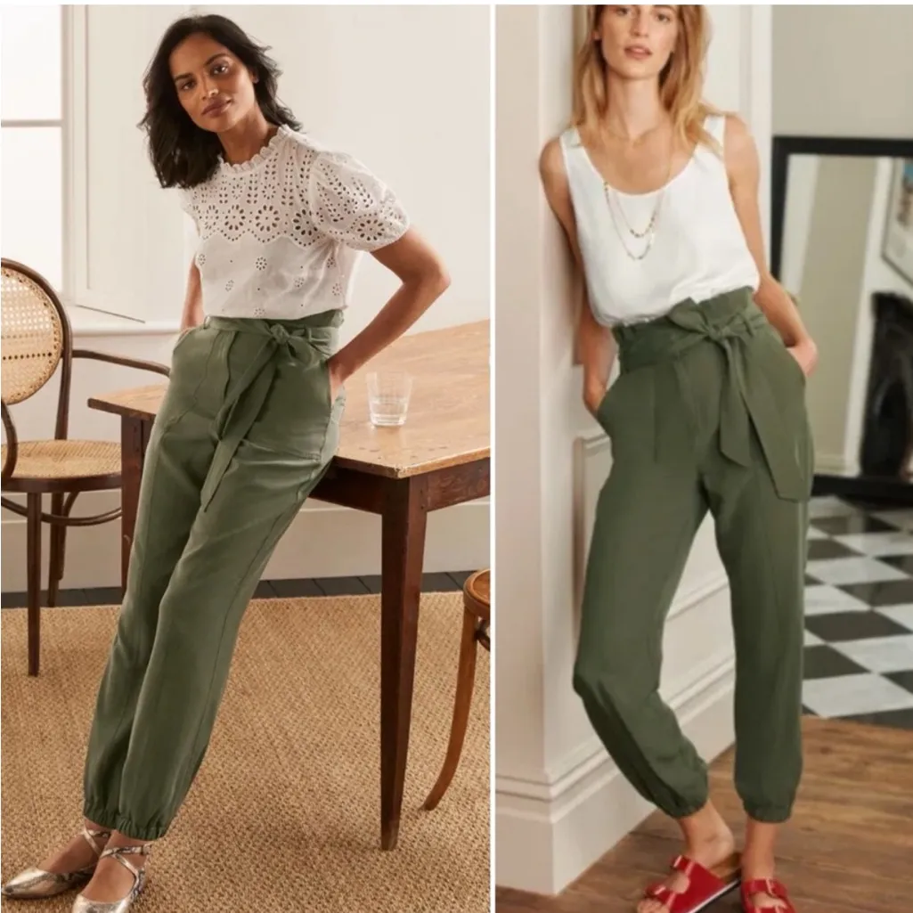 BODEN Paperbag Utility Jogger Pant Tie Belted Waist Khaki Olive Green Size 12P - Image 3