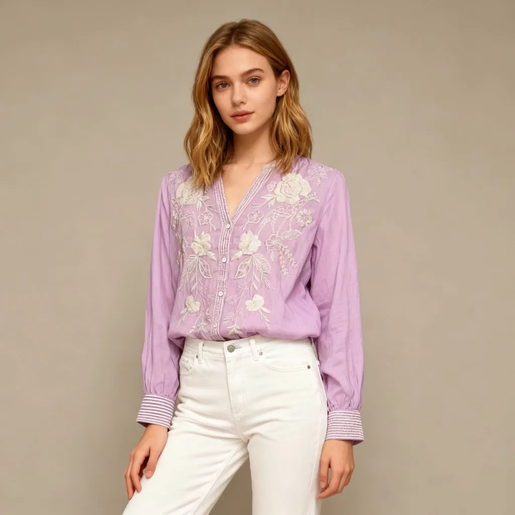 NWOT Johnny Was Osiris Relaxed Embroidered Floral Ramie Top Shirt Blouse S - Image 2