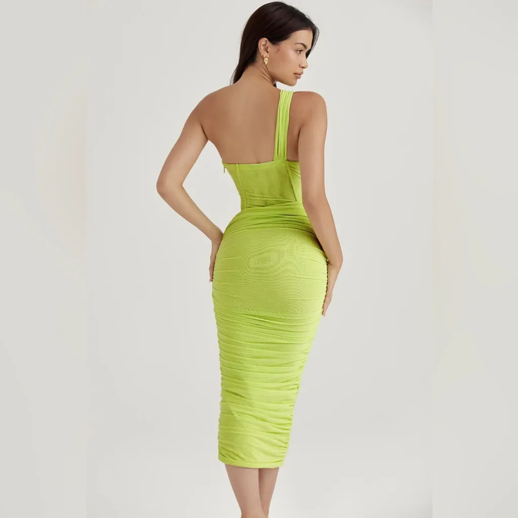 NWT House of CB Valentina Lime Asymmetric Cutout Midi Dress Size XS - Image 2