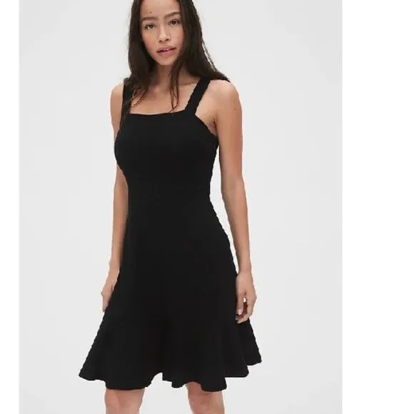 GAP Dress‎ Womens 6 Tall Black Apron Flounce Fit & Flare Sleeveless Ruffle Hem - Image 7