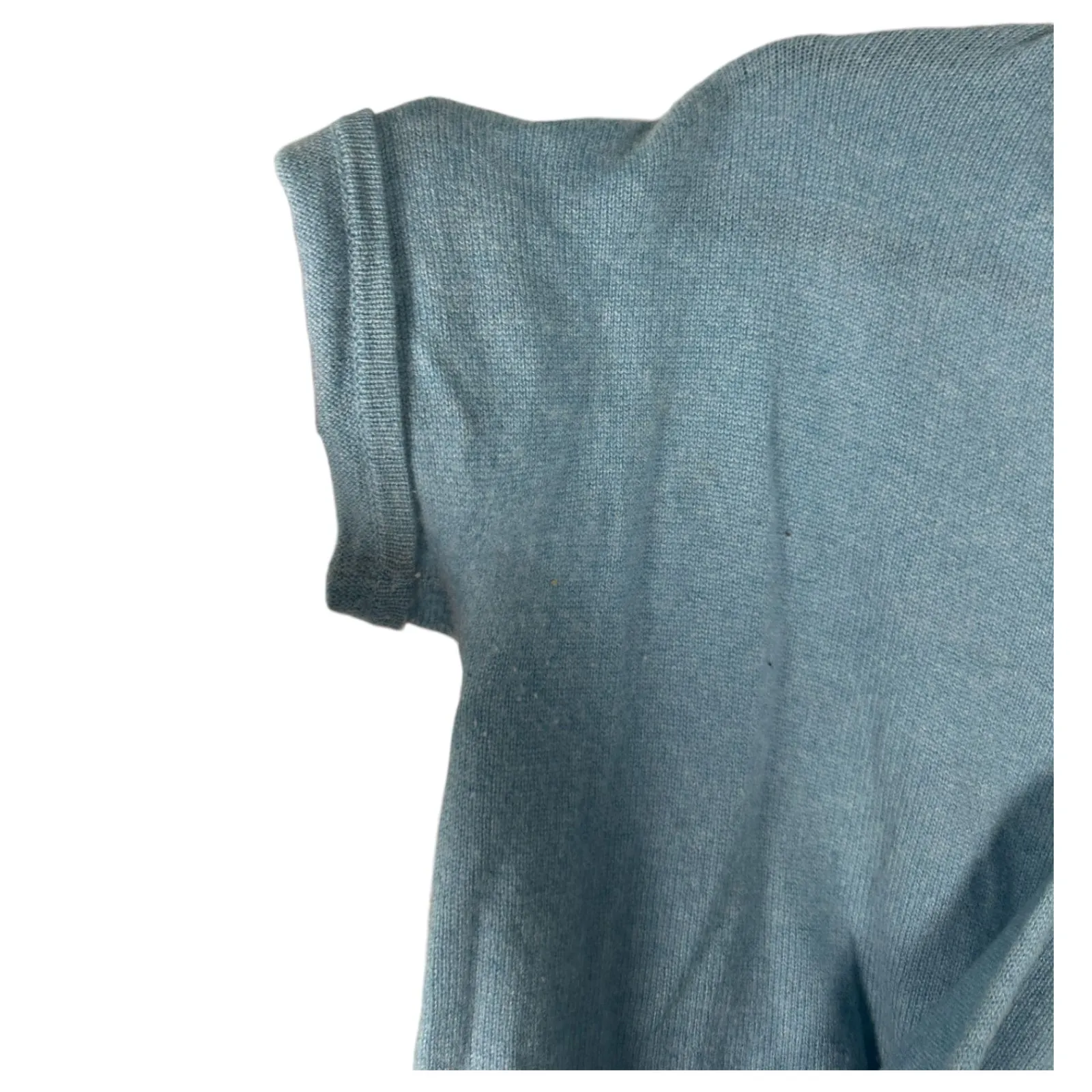 360 Cashmere Light Blue Faux Wrap Short Sleeve Soft Cozy Blouse Size Medium - Image 7