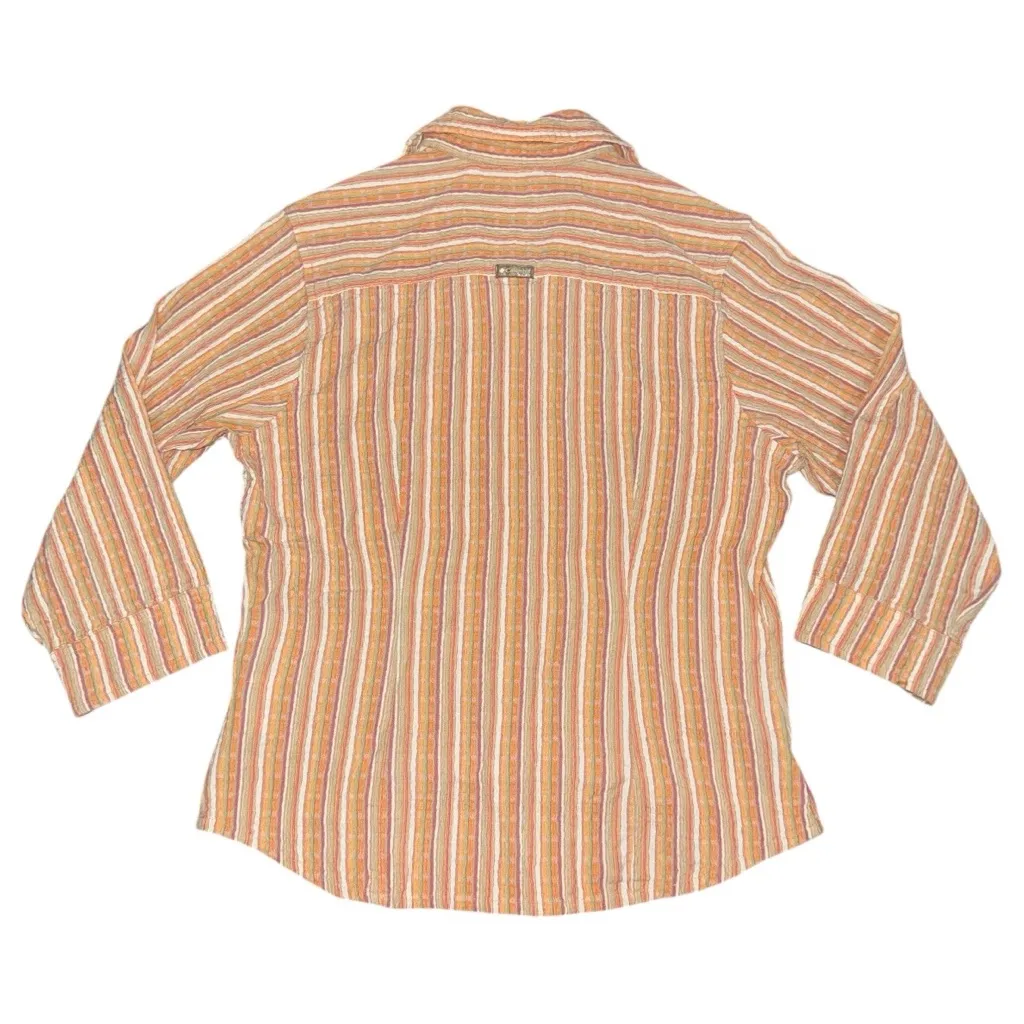 Columbia XCO Seersucker Stripe Button Up Shirt Sz S 3/4 Sleeve Orange Casual Top - Image 2