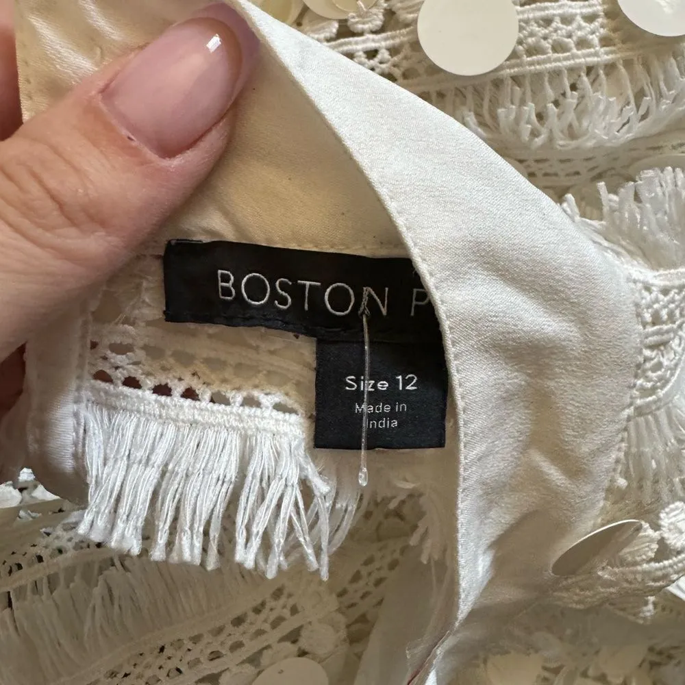 Boston Proper Fringe Sequin Two Piece Skirt Set‎ Sz 10 Cream - Image 7