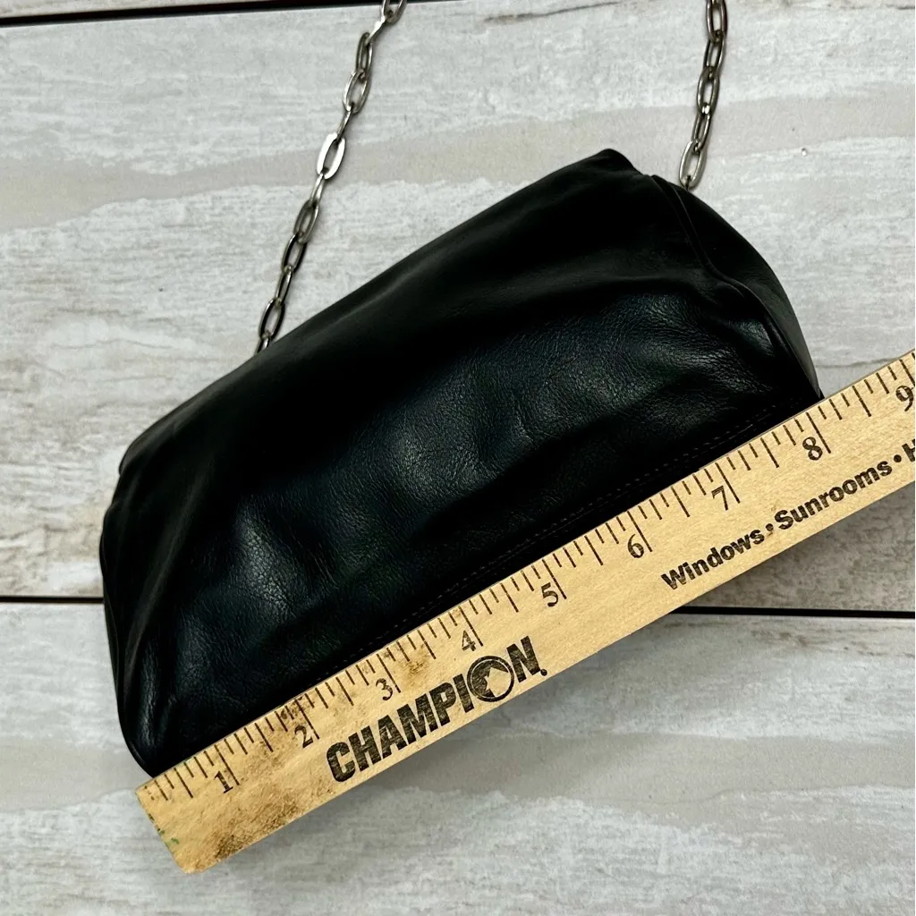 Kenneth Cole Black Leather Mini Bag Silver Chain Fold Over Kiss-lock Date Night - Image 8