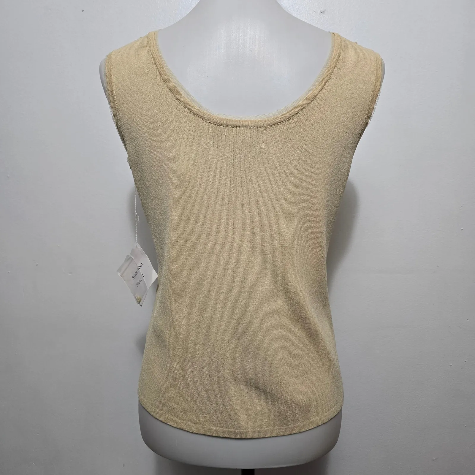 Joseph A Womens Beige Lace Trim Sleeveless Knit Top Size L Tan Size L - Image 5