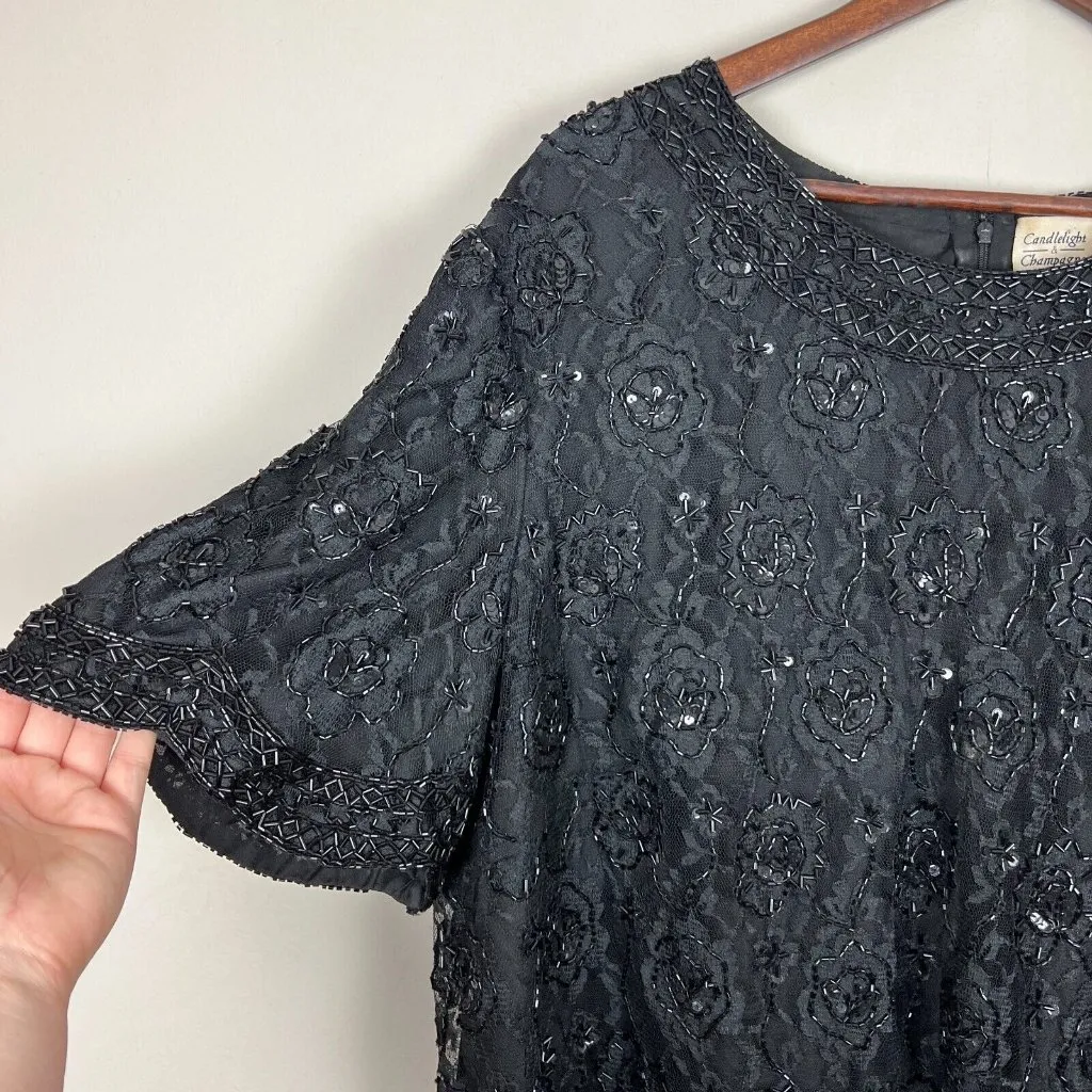 VTG‎ Candlelight & Champagne Womens 22W Lace Beaded Sequin Formal Blouse Lined Black - Image 4