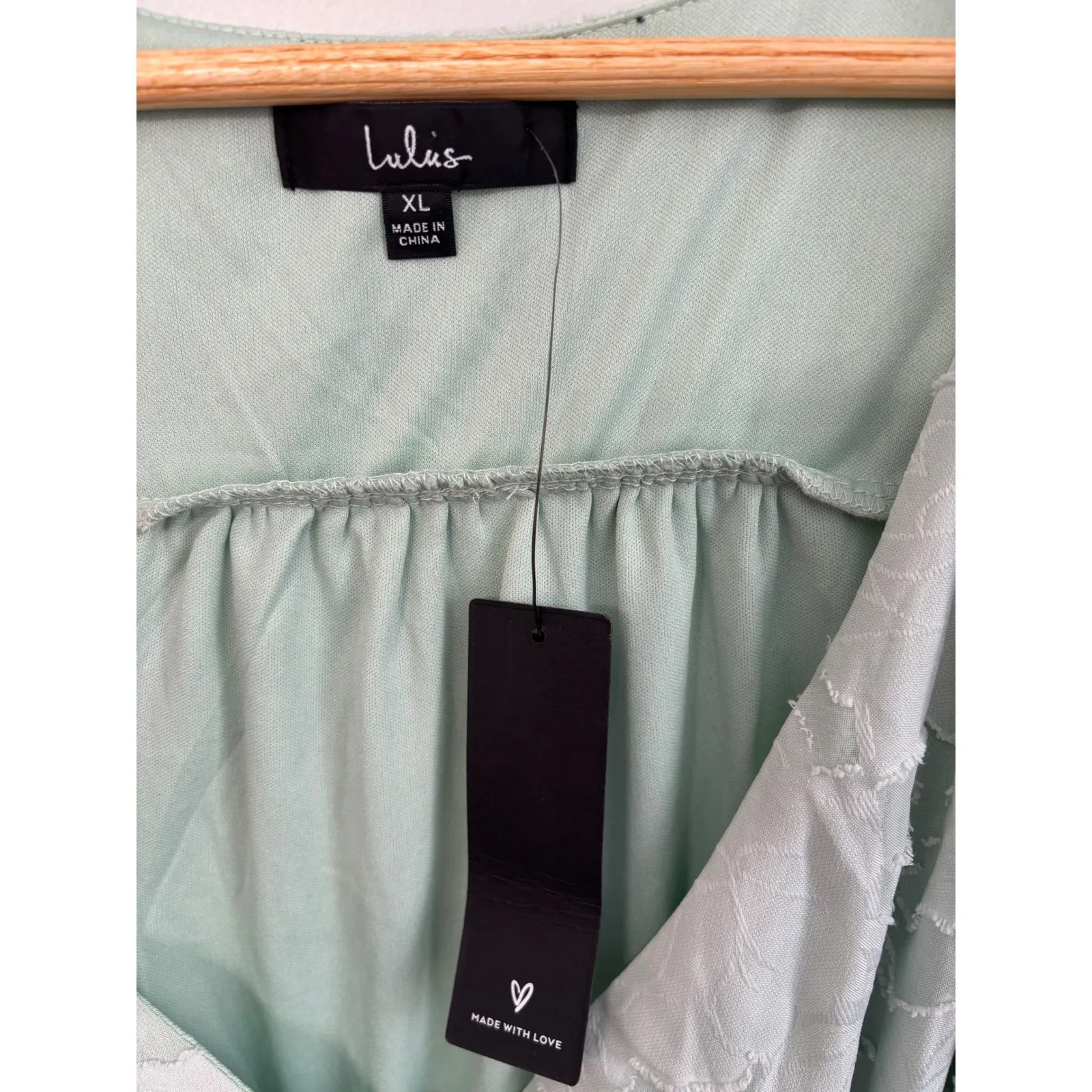 Lulus Midi Wrap Dress XL Sage Green Textured Floral Short Sleeve Fairy Frill - Image 2