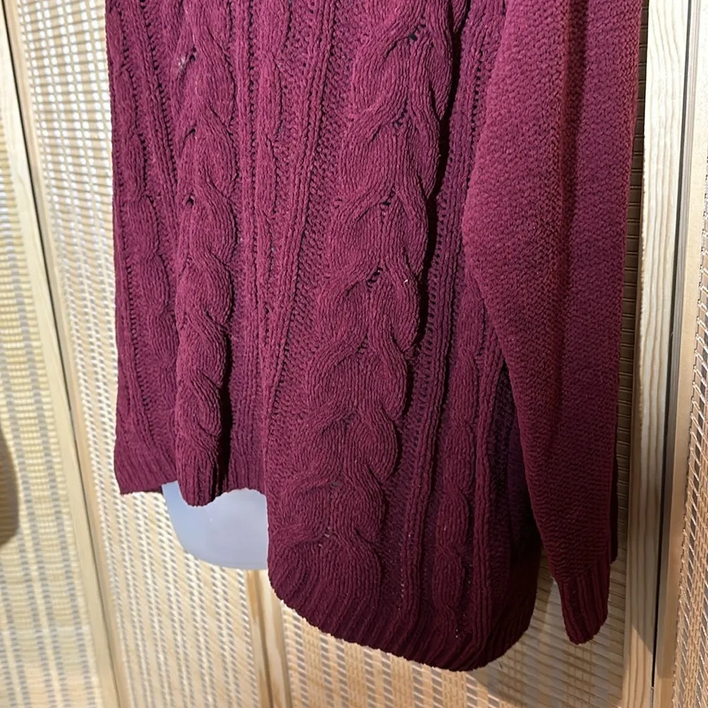 Arizona Jean Co Burgundy Red Loose Cable Knit Vneck Soft Sweater X Large - Image 5