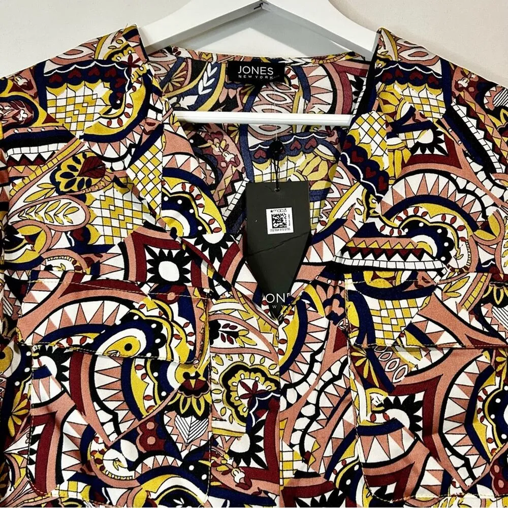 Jones New York Women’s Long Sleeve V Neck Twill Utility Blouse Gold Large NWT - Image 2