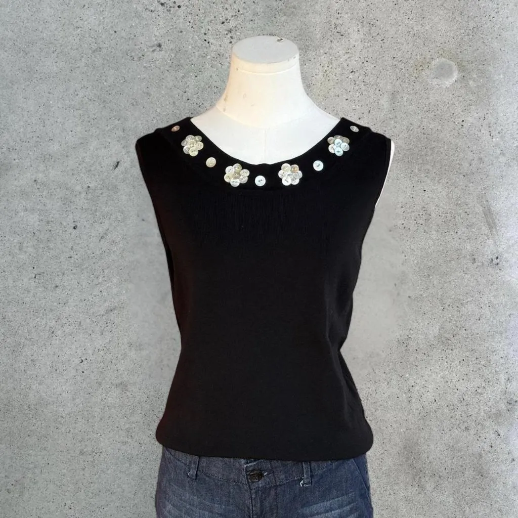 vintage black tank top with button details - Image 4