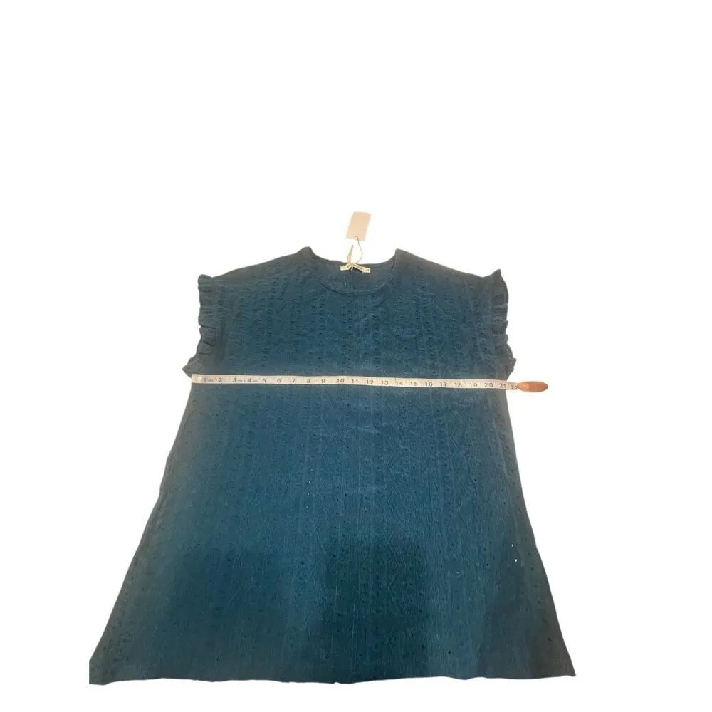 Lovesoft Pullover Eyelet Blouse Sz L Bluish Green NWT Blue Size L - Image 5