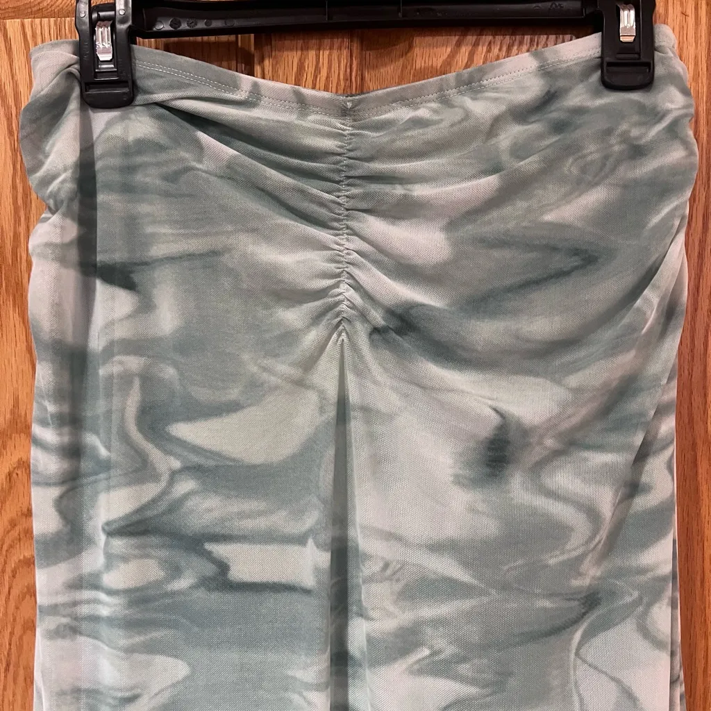 House of Harlow‎ 1960 Green Marbled Tie Dye Mesh Ruched Midi Skirt Size Medium - Image 5