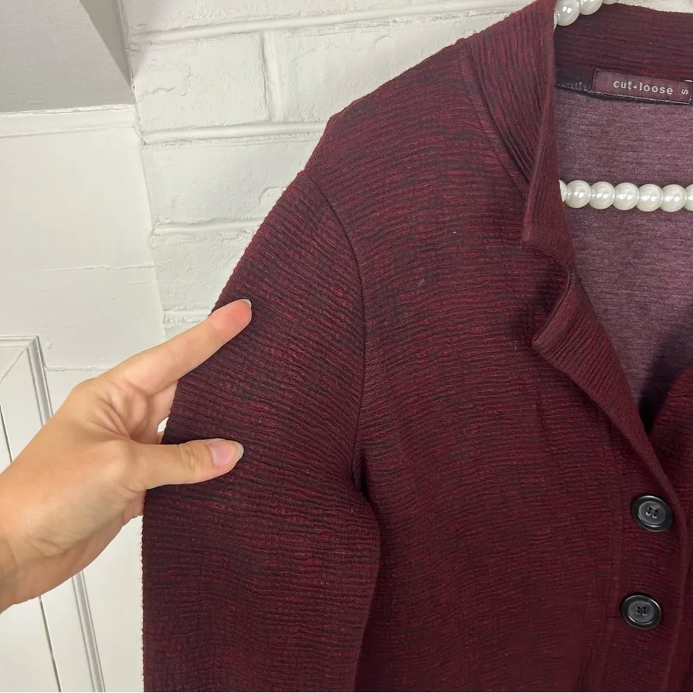 Cut Loose Red Black Ribbed Knit Button Front Lightweight Jacket Size S - Image 4