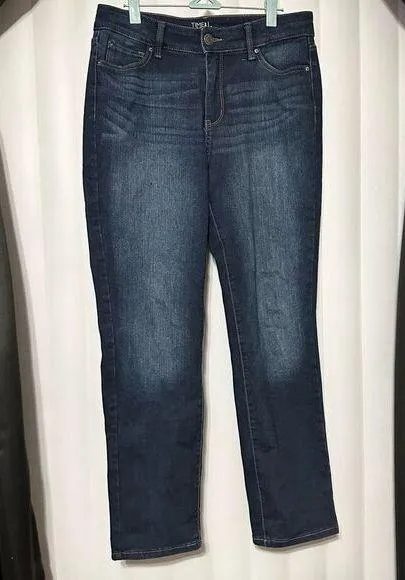 Time and True Straight Dark blue wash denim jeans 65% Cotton, 28% Polyester, 4% Size 8 - Image 1