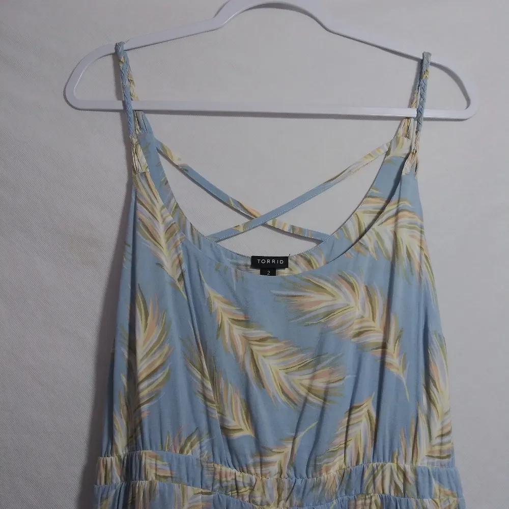 Torrid Light Blue Feather Challis Tie Midi Dress Beach Vacation Size 2 - Image 4