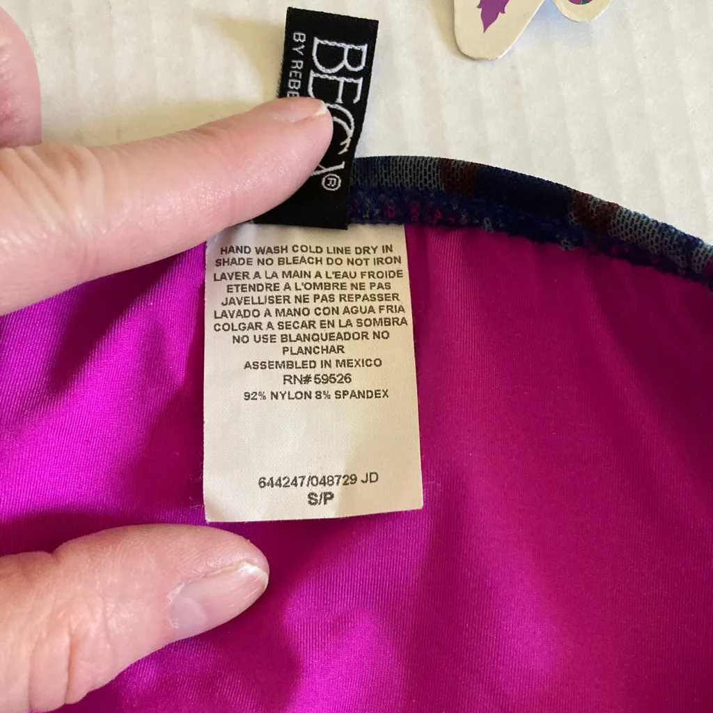 Becca Navy Multicolor Abstract Pattern Mesh Bralette with Fringe Bikini - Image 10