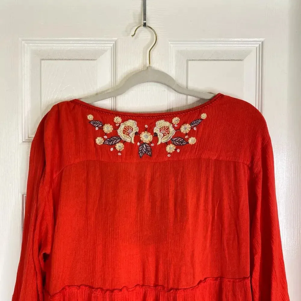 FREE PEOPLE Spell On You Embroidered Keyhole Dress in Poppy Size Small Boho - Image 7