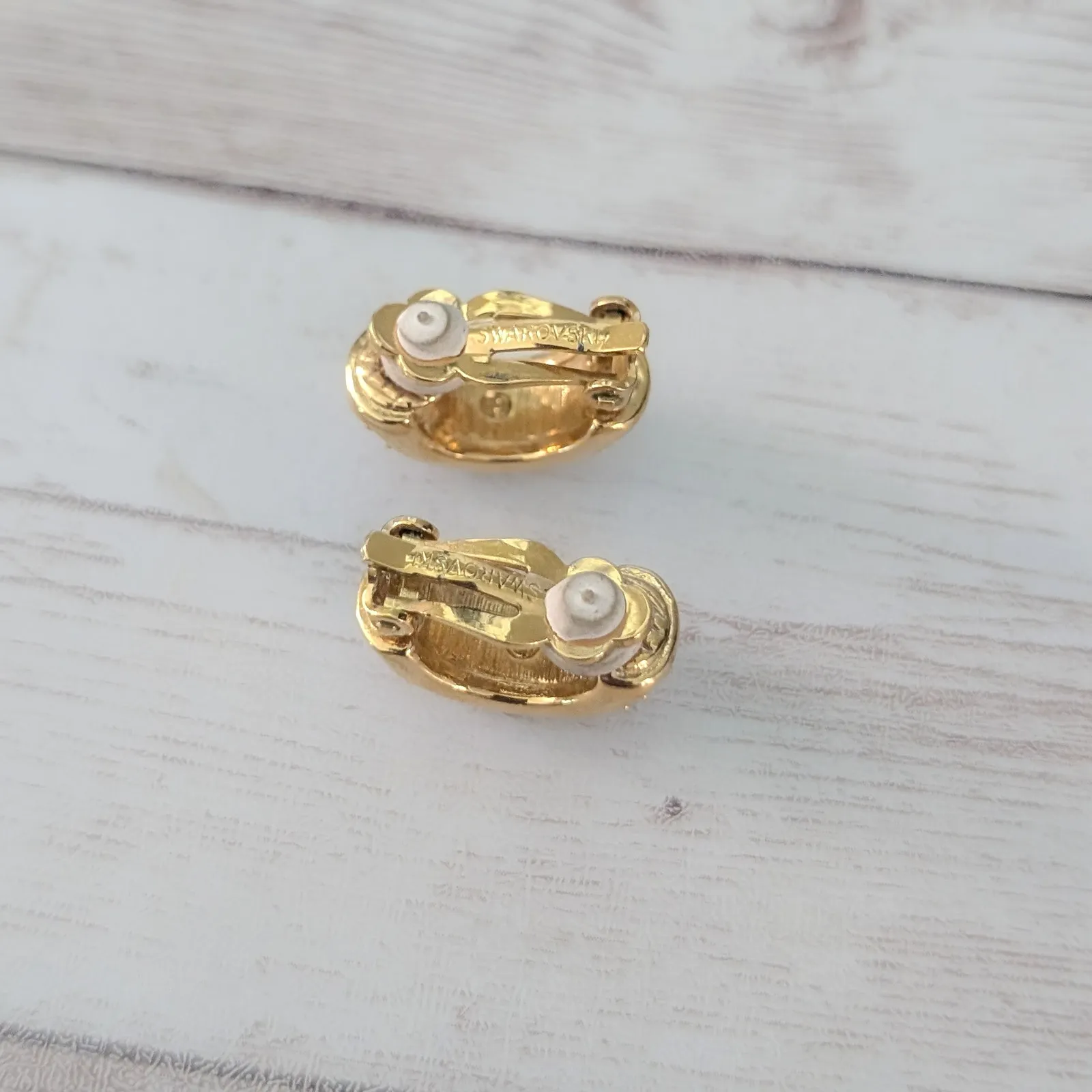 Vintage Swarovski Clip On Earrings Statement Gold Tone & Clear Crystal - Image 8
