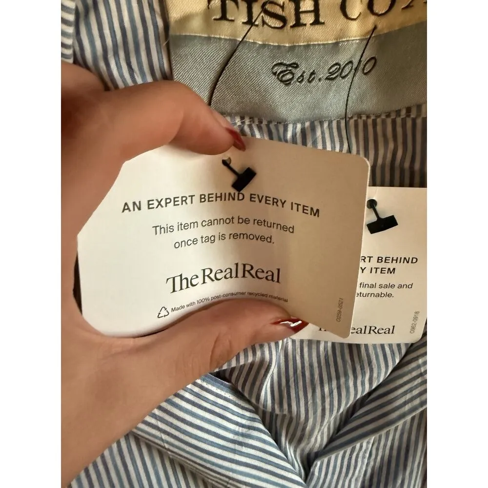 Tish Cox Peasant Tunic Blue White Striped Vneck Shirt Top Women’s Size XS - Image 7