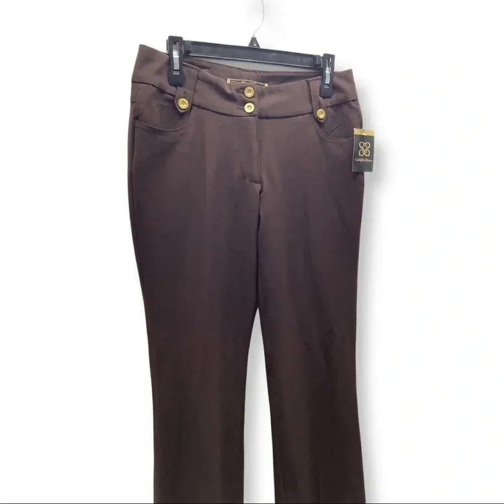 South Pole Collection Size 9 Brown Wide Leg Pants W/Gold Buttons. New With Tags. - Image 2