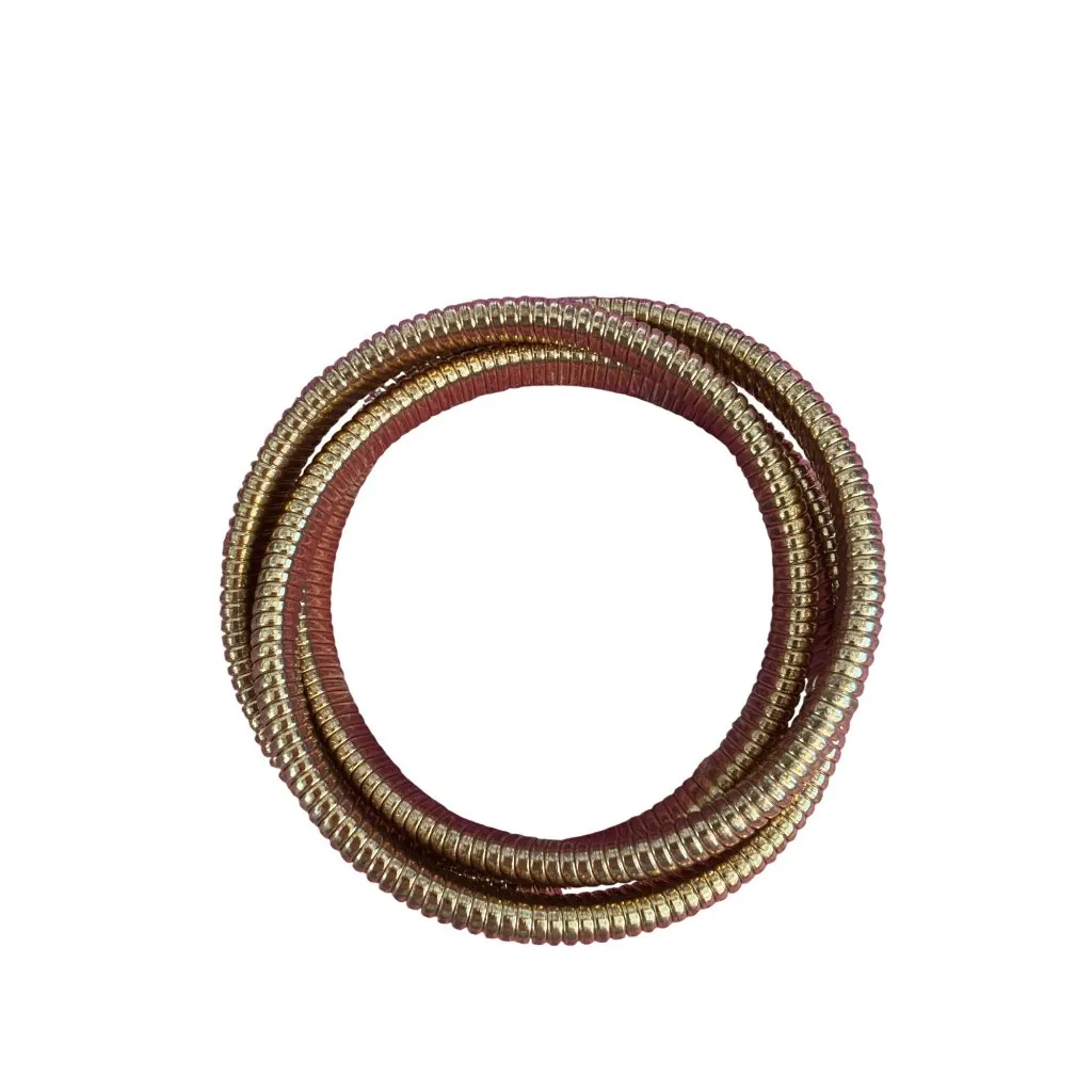 Vintage Gold Tone Cobra Coil Bracelet 3 Intertwined Stretch Flexible 7.5" Estate - Image 3